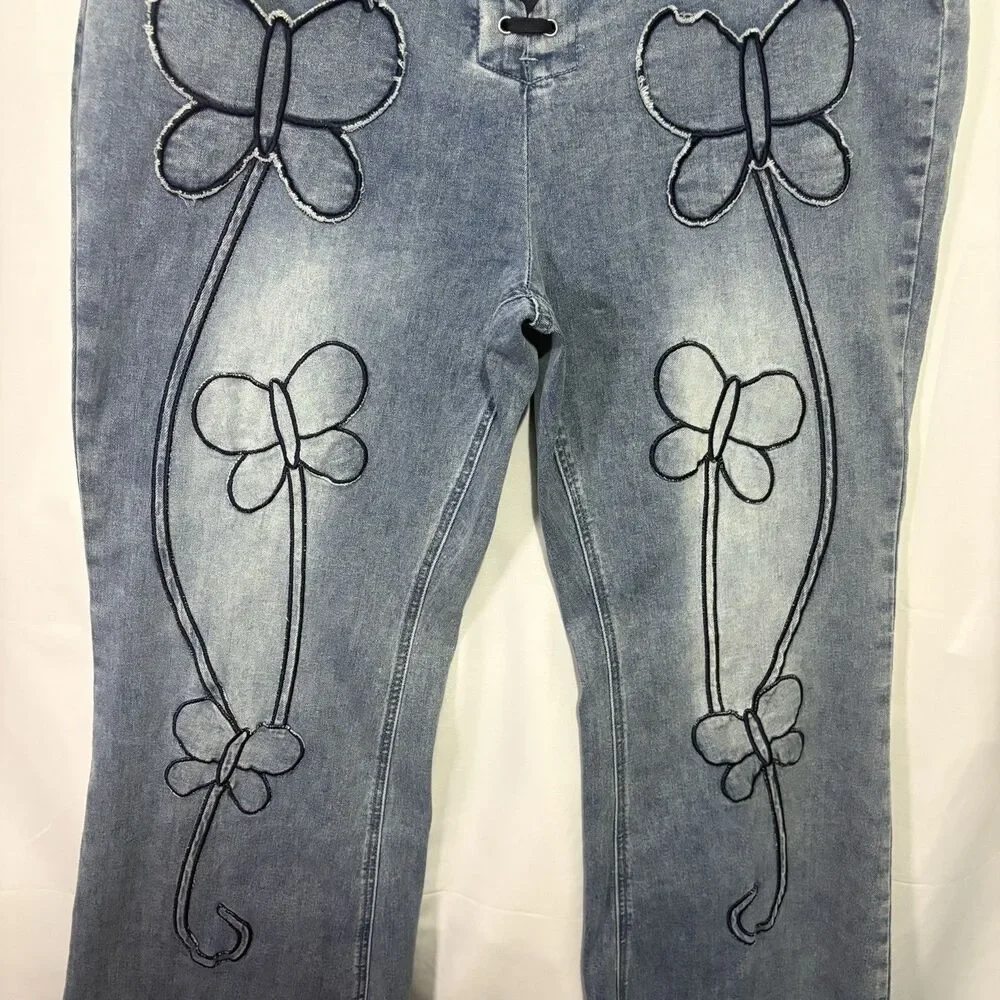 Dolls Kill DELIA'S Plus Cloud Illusions Flare Jeans Y2K Butterfly Whimsigoth 2x - Picture 4 of 10